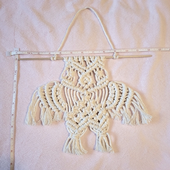 Macrame hanging wall decor white owl bird handmade cotton rope tapestry - Picture 4 of 4